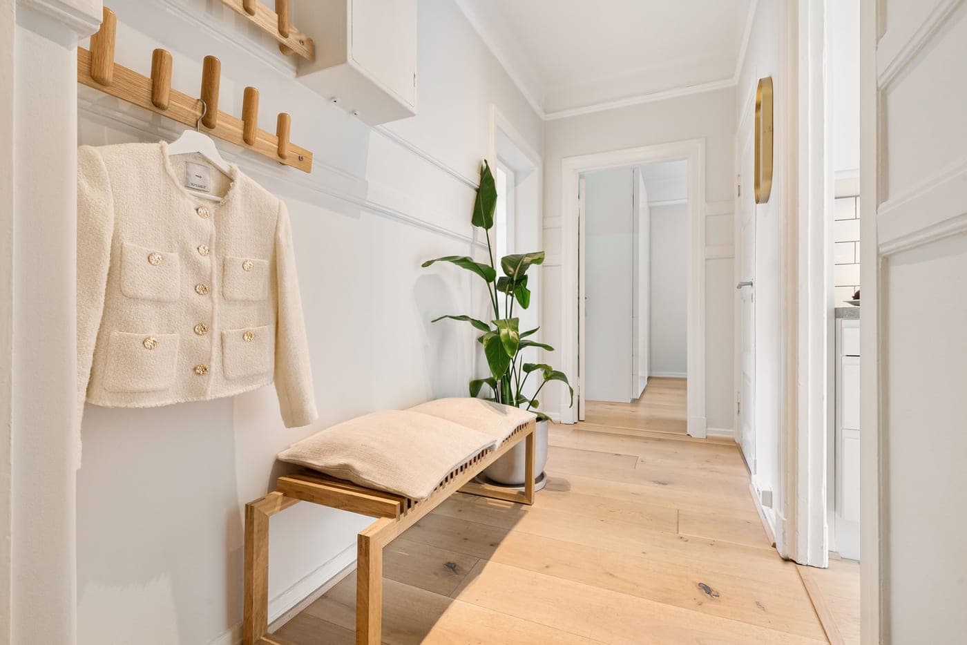 Entryway coat hooks with jackets